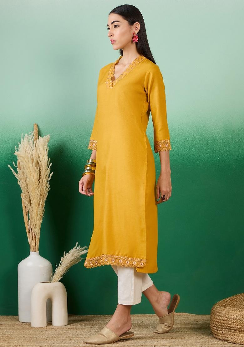 Yellow Floral Cotton Kurti