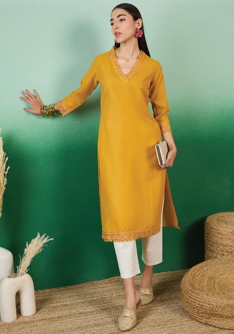 Yellow Floral Cotton Kurti