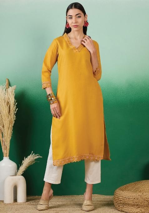 Yellow Floral Cotton Kurti