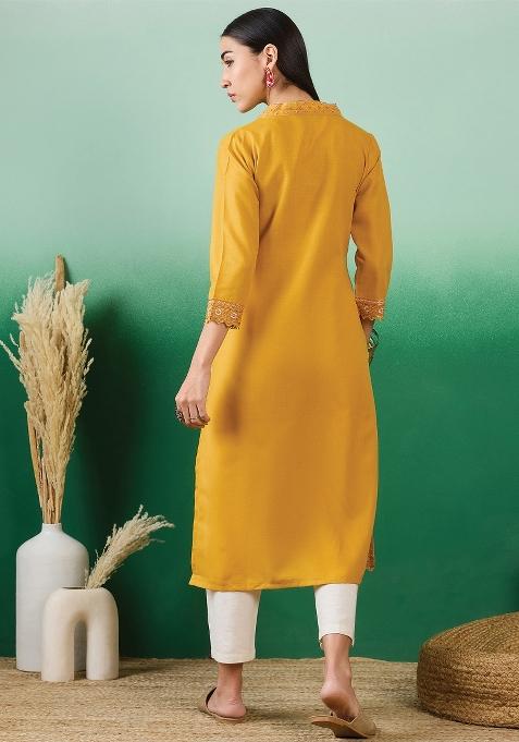 Yellow Floral Cotton Kurti