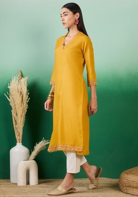 Yellow Floral Cotton Kurti