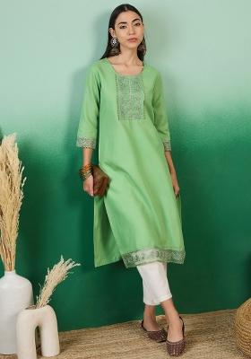 Green Solid Cotton Kurti