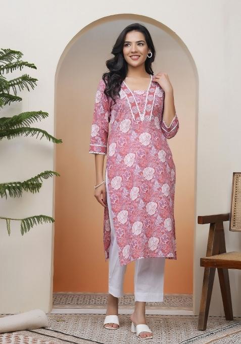 Nude Pink Zari Cotton Kurti