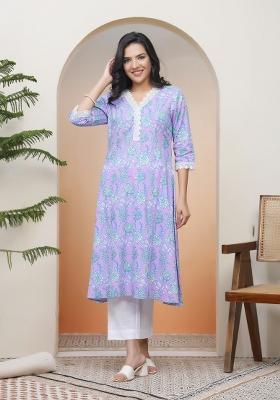 Lavender Thread Work Cotton Kurti