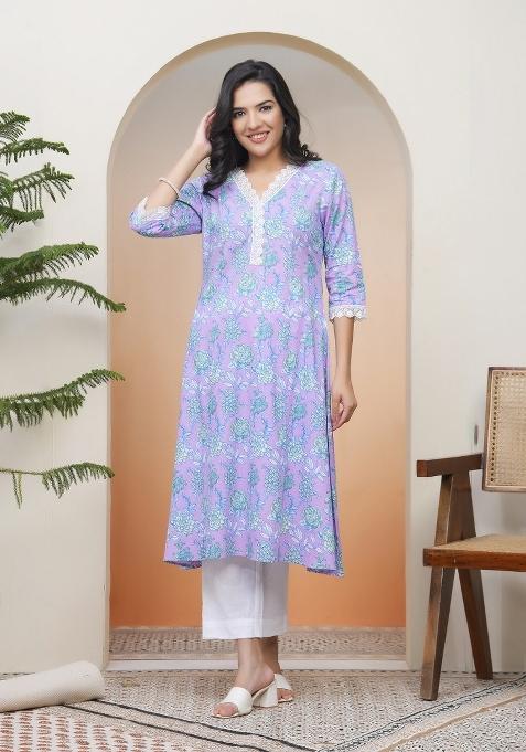 Lavender Thread Work Cotton Kurti