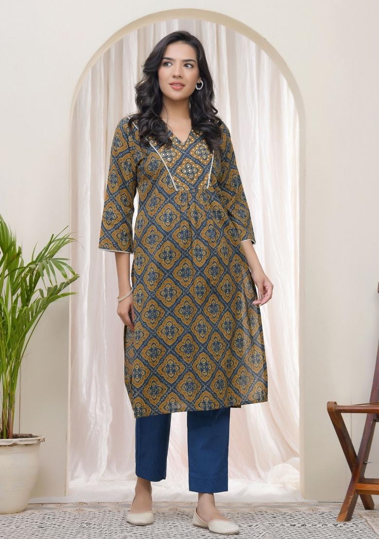 Blue Zari Cotton Kurti