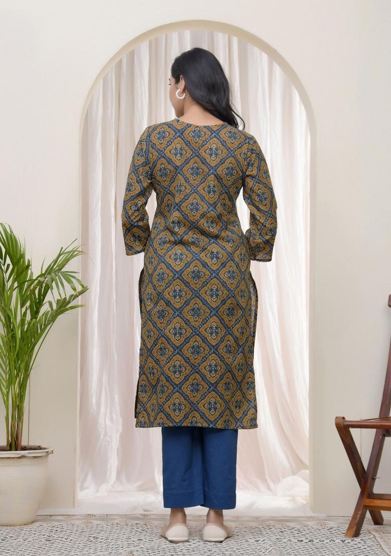Blue Zari Cotton Kurti
