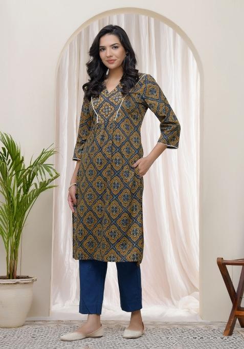 Blue Zari Cotton Kurti