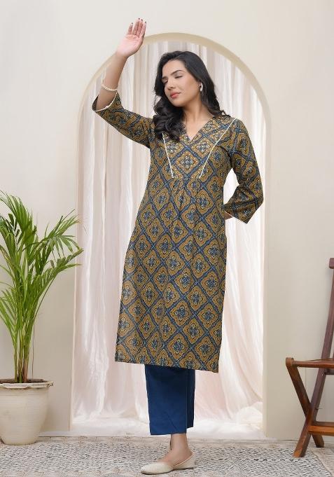 Blue Zari Cotton Kurti