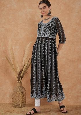 Black Embroidery Work Georgette Kurti