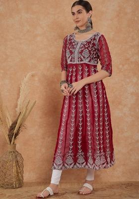 Maroon Embroidery Work Georgette Kurti