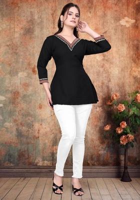 Black Solid Rayon Kurti