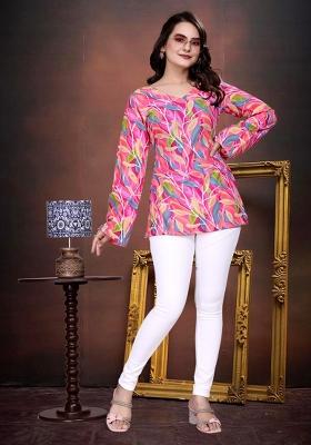 Pink Printed Cotton Blend Kurti