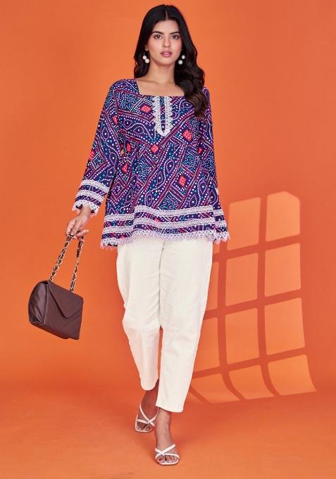 Blue Printed Detla Silk Top