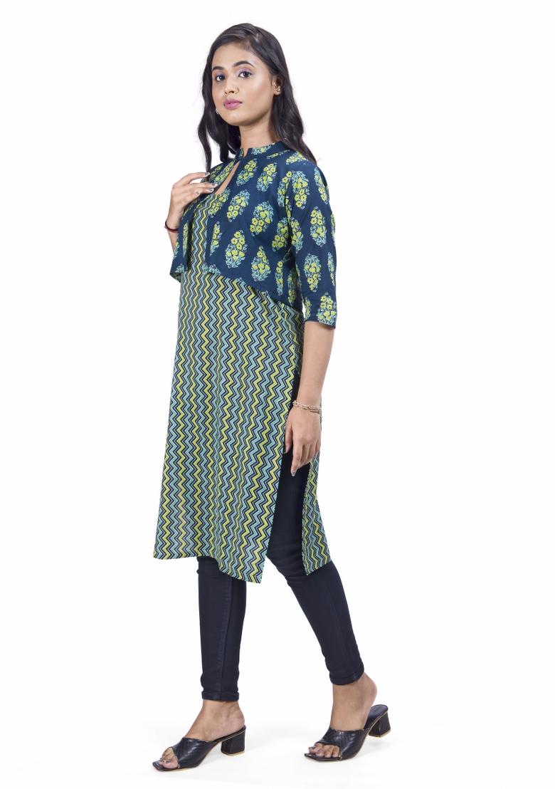 Blue Printed Cotton Tunic - Indya
