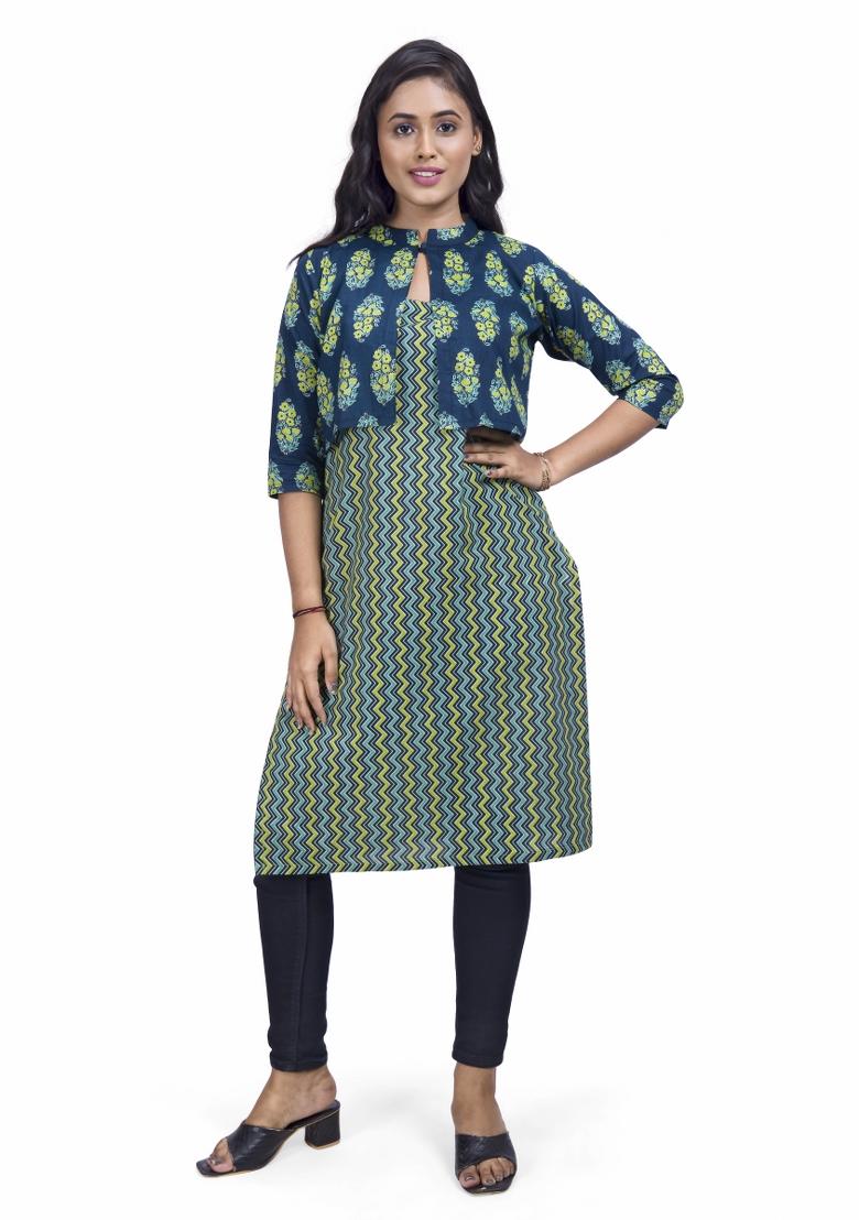Blue Printed Cotton Tunic - Indya