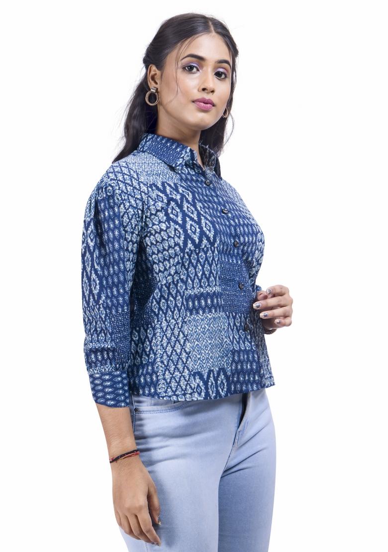 Blue Printed Cotton Tunic - Indya