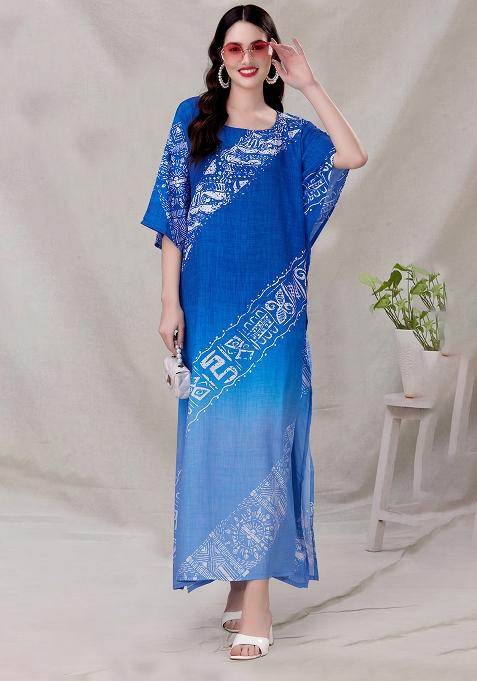 Multicolor Digitally Printed Feather Silk Kaftan