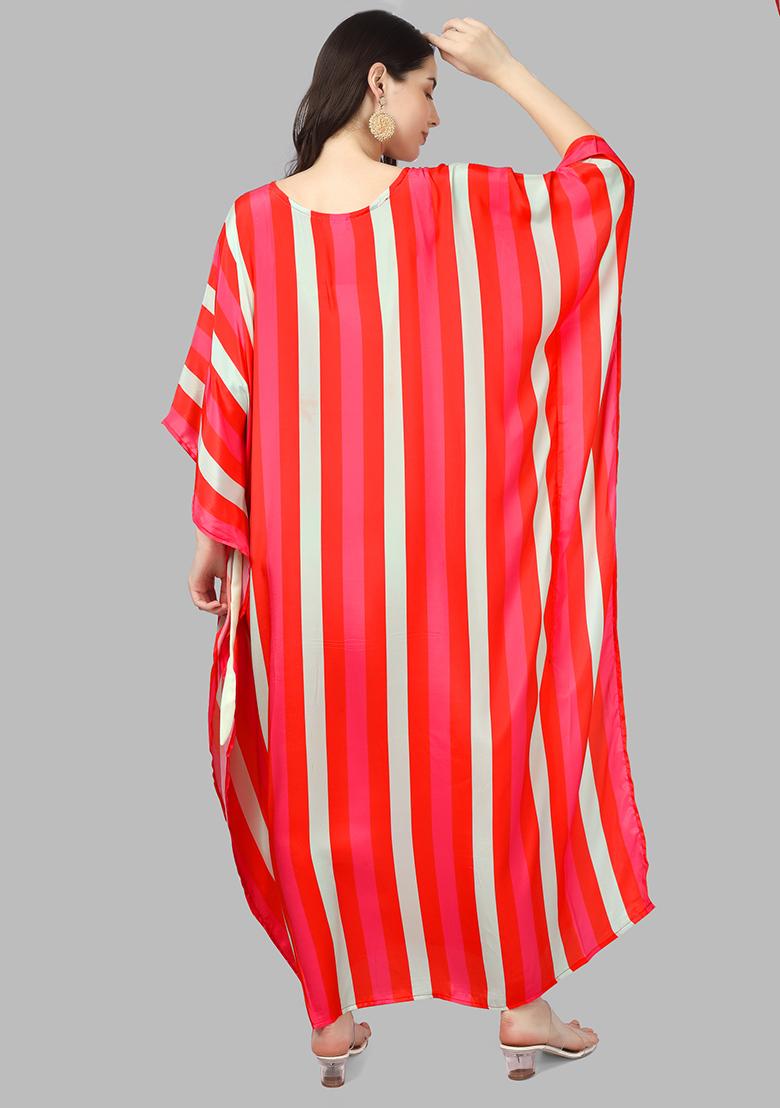 Multicolor Digitally Printed Feather Silk Kaftan - Indya