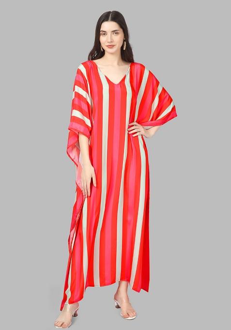 Multicolor Digitally Printed Feather Silk Kaftan