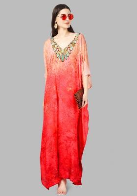 Multicolor Tie And Dye Feather Kaftan