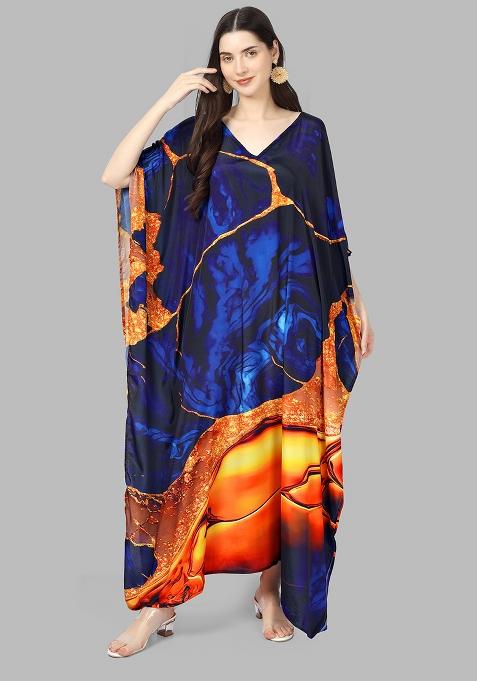 Multicolor Digitally Printed Feather Silk Kaftan