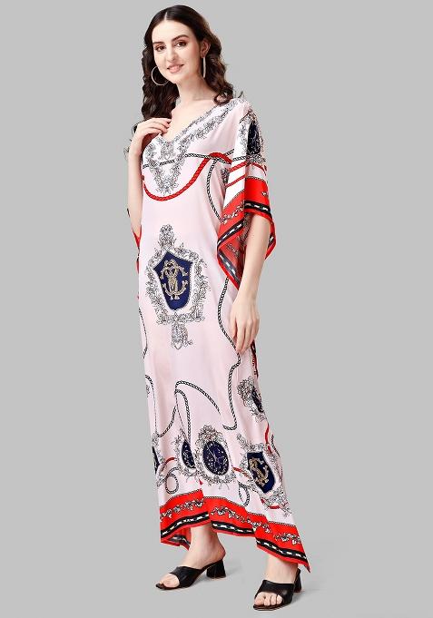 Multicolor Digitally Printed Feather Silk Kaftan
