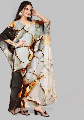 Multicolor Digitally Printed Feather Silk Kaftan