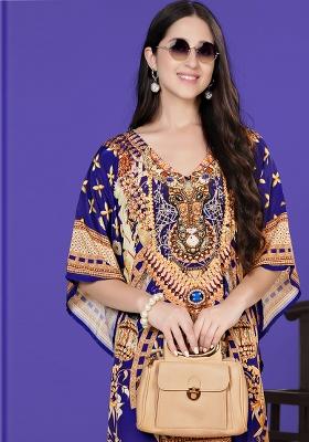Multicolor Digital Printed Feather Silk Kaftan