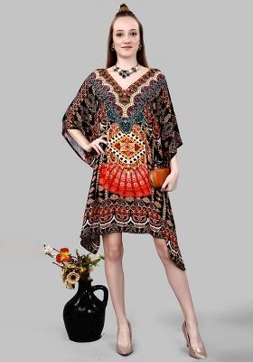 Multicolor Digital Printed Feather Silk Kaftan