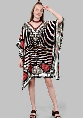 Multicolor Digital Printed Feather Silk Kaftan