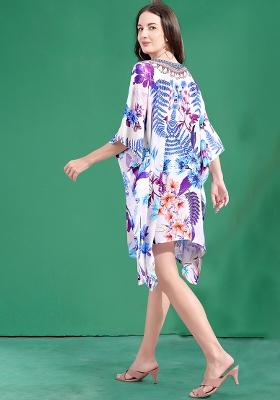 Multicolor Digital Printed Feather Silk Kaftan