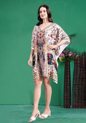 Multicolor Digital Printed Feather Silk Kaftan