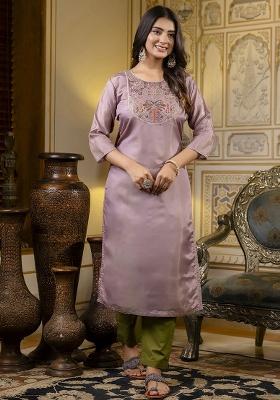 Lavender Embroidery Silk Kurti