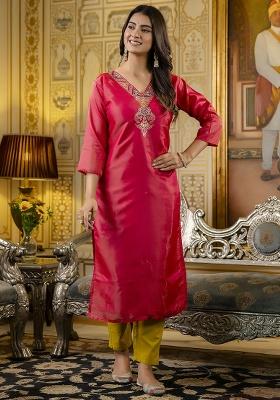 Rani Embroidery Silk Kurti