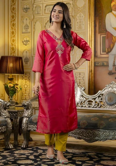 Rani Embroidery Silk Kurti