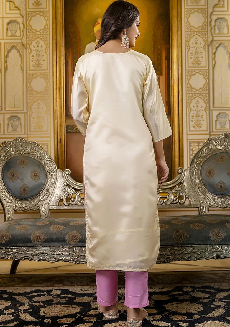 White Embroidery Silk Kurti