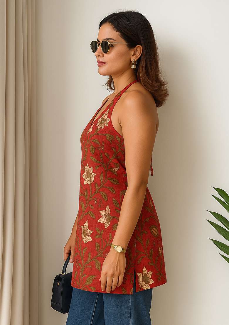 Multi Printed Cotton Short Kurti - Indya