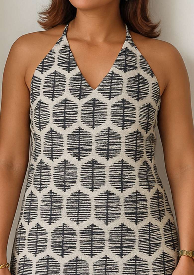 White Printed Cotton Short Kurti - Indya