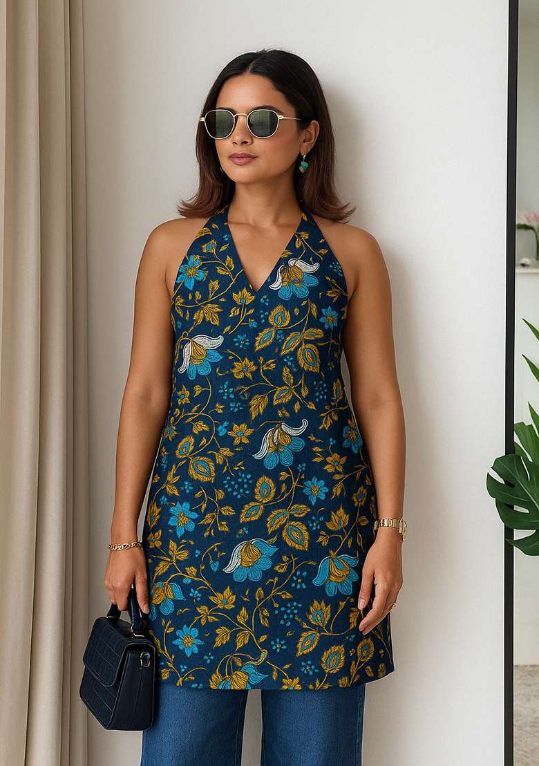 Multi Floral Print Cotton Kurta - Indya