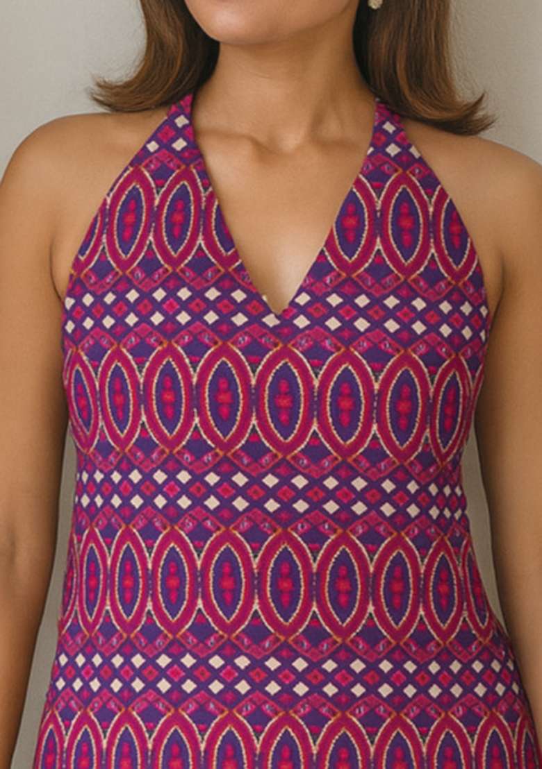 Purple Printed Cotton Short Kurti - Indya