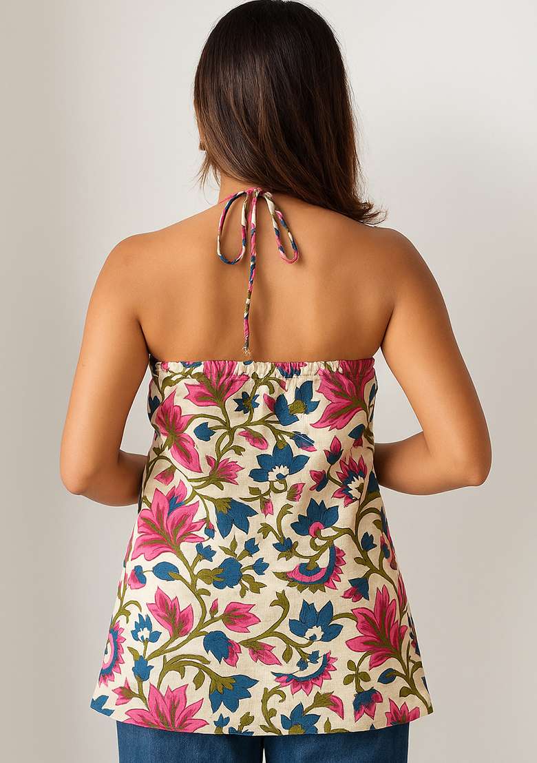 Multi Printed Cotton Short Kurti - Indya