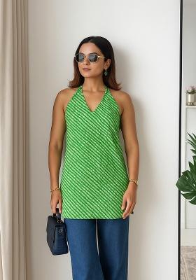 Green Printed Cotton Short Kurti