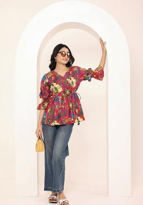 Red Printed Cotton Kurti