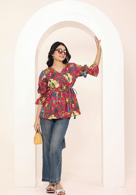 Red Printed Cotton Top