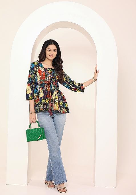 Blue Printed Cotton Top