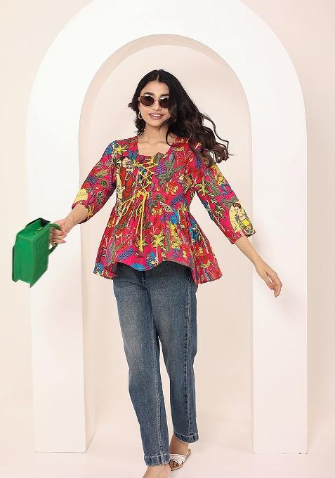 Red Printed Cotton Top