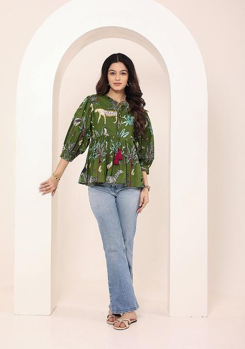 Green Printed Cotton Top