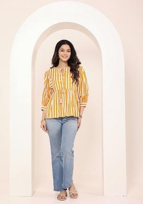 Yellow Printed Cotton Kurti