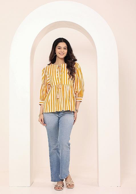 Yellow Printed Cotton Top